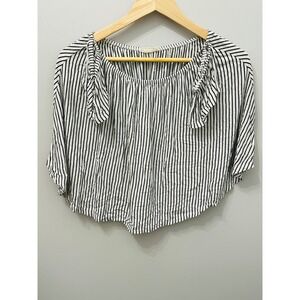 Aran's Den Striped Off Shoulder Top Women's Tie Detail Casual Blouse Medium